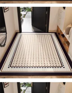 PVC entryway floor mat, waterproof and easy to clean, stylish geometric pattern for hallway.