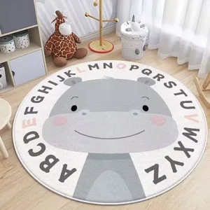 Süßer runder Nilpferd-Teppich mit Alphabet, weicher Kinderzimmer-Spielteppich fürs Schlafzimmer.