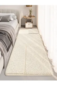 Soft imitation cashmere bedside runner rug with modern geometric design for cozy bedroom decor.