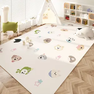 Detailed view of cute cartoon animal baby crawling mat, waterproof PVC, easy clean play mat.