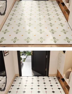 PVC floor mat detail view showing minimalist floral pattern for entryway and kitchen use.