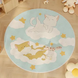 Süße Cartoon runde Kaschmir-ähnliche Fußmatte, weicher hautfreundlicher Schlafzimmer-Bettteppich.
