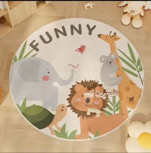 Niedlicher runder Cartoon Teppich für Kinderzimmer, weicher kuscheliger Spielmatte Teppich