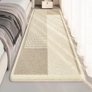 Modern Minimalist Faux Cashmere Bedside Rug Wabi-sabi Style Geometric Striped Bedroom Floor Mat Soft Plush Area Rug Home Decor