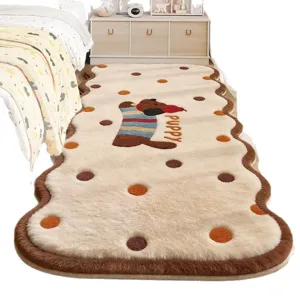 Cute cartoon imitation cashmere floor mat, soft bedside rug with cute puppy design for bedroom.
