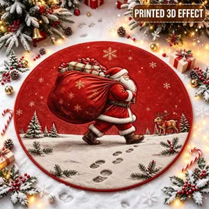 Runder Weihnachts-Teppich mit Weihnachtsmann, weicher Flanell-Teppich fuer das Wohnzimmer.
