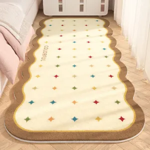 Soft Faux Cashmere Bedside Rug Wavy Edge Heart Geometric Pattern Long Runner Mat For Bedroom Balcony Washable Home Decor