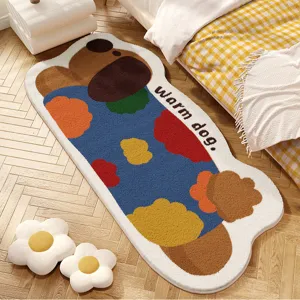 Tapis de chambre irrégulier design chien en fausse cachemire doux et confortable détail