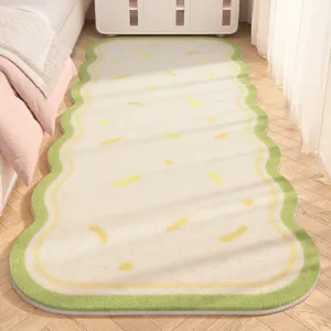 Cozy plush bedside rug with cute wavy edge design, soft touch fluffy floor mat for bedroom.