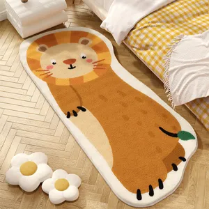 Joli tapis de chevet en peluche douce, descente de lit motif animal pour chambre confortable.
