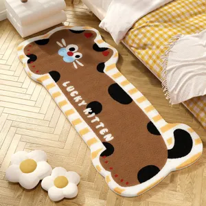 Tapis de Chevet Doux en Forme d'Animal en Polyester Motif de Dessin Animé pour Décoration de Chambre et Salon Maison