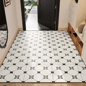 Minimalist PVC easy-clean floor mat for entryway, waterproof and dirt-resistant hallway rug.