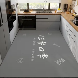 Kitchen floor mat, grey diatomaceous earth absorbent anti-slip rug for home cooking space.