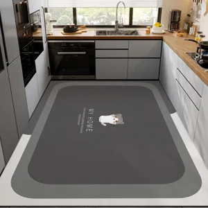 Modern kitchen floor mat, diatomaceous earth anti-slip absorbent mat with cute cat design.