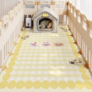 PVC pet playpen mat yellow checkered waterproof wipe clean dog mat flooring soft floor protection