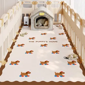 Minimalist waterproof PVC pet mat with cute puppy print, durable and easy to clean.