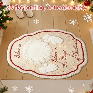 Christmas themed faux cashmere irregular floor mat, cozy holiday home door mat and rug.