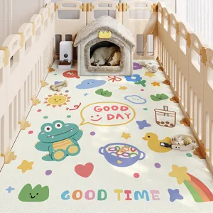 PVC pet mat detail showing cute cartoon print, waterproof and easy to clean playpen mat.