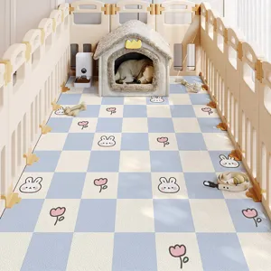 PVC pet mat waterproof blue and white checkerboard floor mat for living room pet playpen