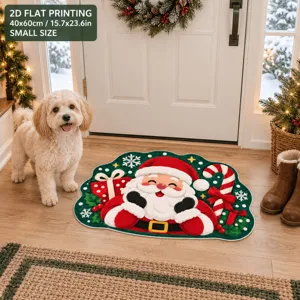 Christmas Santa Claus Cashmere-like Floor Mat Soft Warm Entryway Anti-Slip Door Mat Home Decor