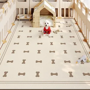 Waterproof PVC pet mat with cute bone pattern, wear-resistant easy clean flooring for dogs.