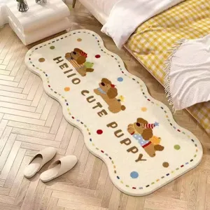Cute fluffy puppy bedside rug, soft non-slip floor mat for bedroom, cozy home decor.