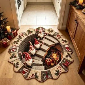 Christmas 3D illusion gnome rug crystal velvet anti-slip cozy floor mat for living room home decor
