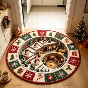 Christmas 3D illusion circular crystal velvet rug for living room decor and cozy floor mat.