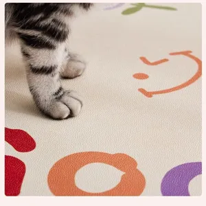 Waterproof PVC pet mat, cute printed easy clean wear-resistant floor mat for cats and dogs.