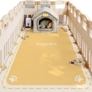 Waterproof PVC pet mat for playpen, anti-slip easy cleaning yellow floor mat for dogs.