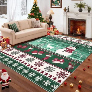 Detailansicht des weihnachtlichen karierten Dekoteppichs für das Wohnzimmer, pflegeleicht.