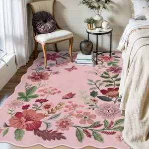 Vintage Blumen Teppich für Wohnzimmer und Schlafzimmer, pflegeleicht, weich und gemütlich.