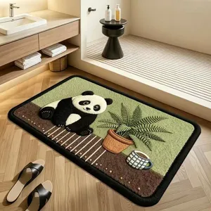 Detailed view of the cute panda plush bath mat, soft tufted texture for bathroom floor decor.