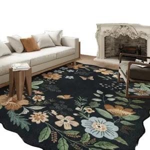 Unregelmässiger Vintage Blumen Teppich für Wohnzimmer Schlafzimmer, dekorative Bodenmatte.