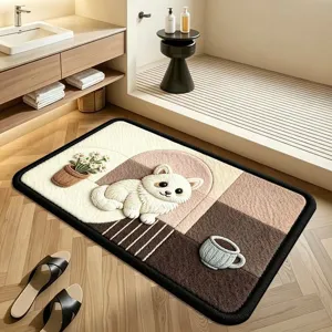 Detail view of the cute 3D tufted animal bathroom mat, absorbent and non-slip floor rug.
