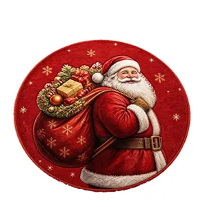 Runder Weihnachts Weihnachtsmann Plueschteppich weicher gemütlicher Wohnzimmerteppich Matte