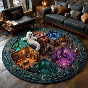 Halloween 3D Visual Round Area Carpet Soft Decorative Mat for Living Room Bedroom Floor