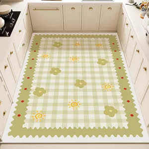 Alfombra de cocina impermeable antideslizante resistente al aceite diseño de cuadros florales