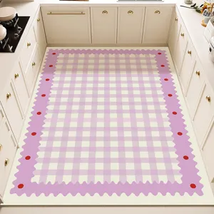 Alfombra de Cocina Moderna de PVC Impermeable Antimanchas Antideslizante Alfombra de Piso Plaid Floral Rectangular Alfombra de Cocina Duradera Cuidado Fácil