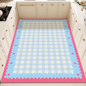 Alfombra de cocina antideslizante impermeable con diseño de cuadros dulce para el hogar
