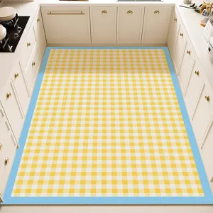 Alfombra de cocina impermeable antiaceite escandinava simple a cuadros amarillos suelo