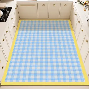 Alfombra de cocina cuadros azul y blanco impermeable antideslizante resistente fácil de limpiar
