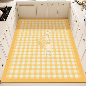 Alfombra de cocina amarilla a cuadros impermeable antideslizante pasillo vista detalle