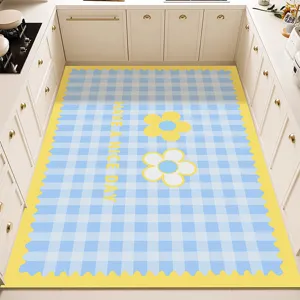 Alfombra de cocina impermeable antimanchas cuadros azules diseño bonito detalle runner