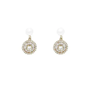 Korean style shiny cubic zirconia pearl drop earrings for women elegant daily wear jewelry
