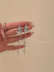 Butterfly tassel earrings delicate silver jewelry for women elegant fashion accessory