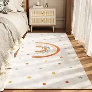 Fluffy rainbow bedroom bedside rug anti-slip soft warm floor mat for home decor cozy aesthetic