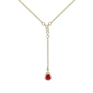 Französische Vintage rote Tropfen Anhänger Y-Halskette schicke goldene Schlüsselbeinkette