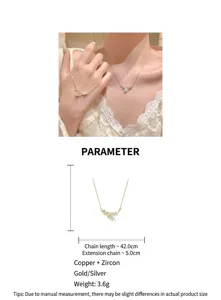 Zircon rice ear titanium steel necklace, elegant clavicle chain detail shot for women.