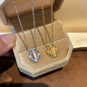 French vintage cat eye stone lace floral pendant necklace set for women elegant jewelry